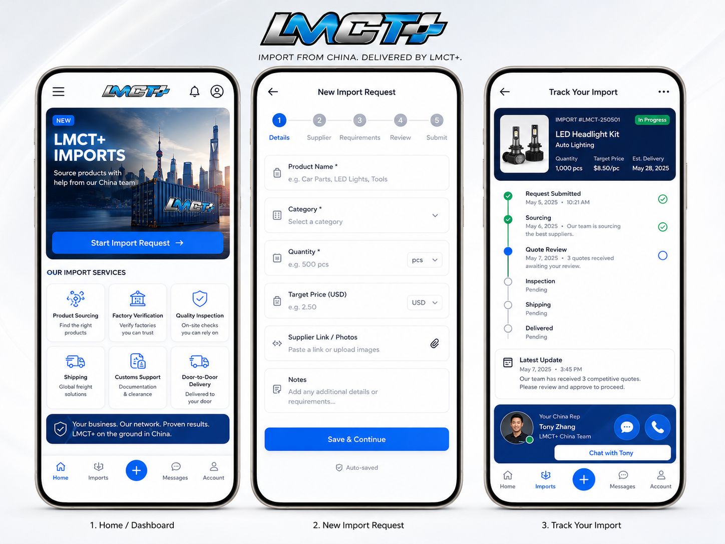 LMCT+ Imports app — request, track and chat